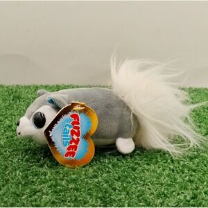 New Fuzzee Tails Timber Stuffed Animal White Gray Plushie - 6 Inch New With Tags